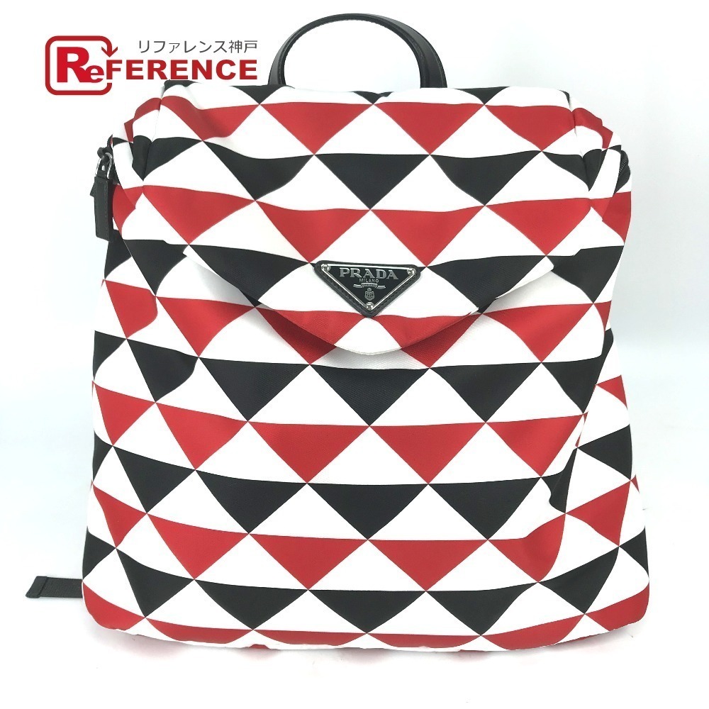PRADA Triangle Logo Plate Signo Backpack Rucksack Daypack Bag Rucksack Red